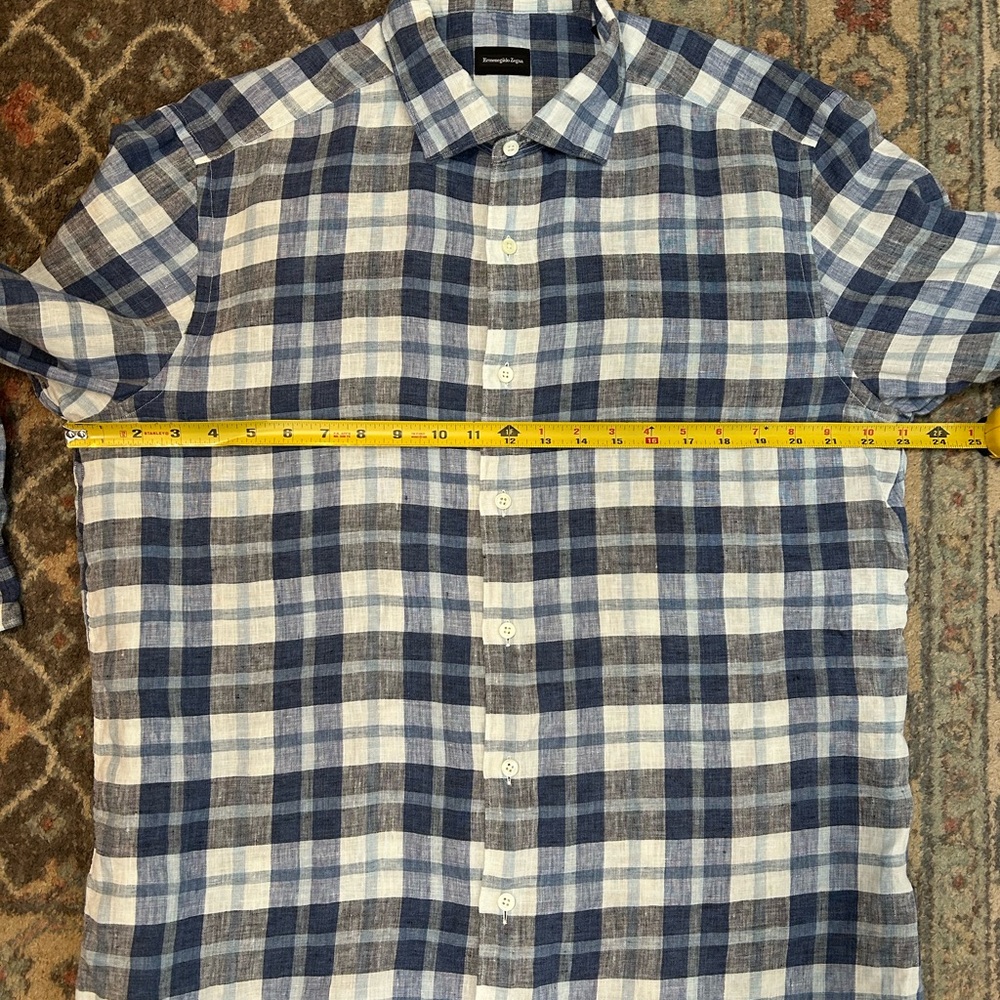 Ermenegildo Zegna Linen Blue Checkered Plaid Shirt - Picture 7 of 8
